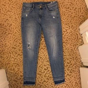 Zara 1975 Blue Raw Hem Ripped SkinnyJeans Size 6